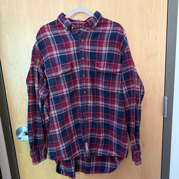 Abercrombie & Fitch Red Navy Plaid Flannel Shirt Men’s XL - Picture 1 of 6